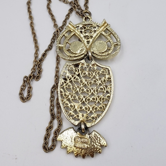 Vintage Sarah Conventry Gold Tone Necklace Owl Pendant  70's - Picture 12 of 14